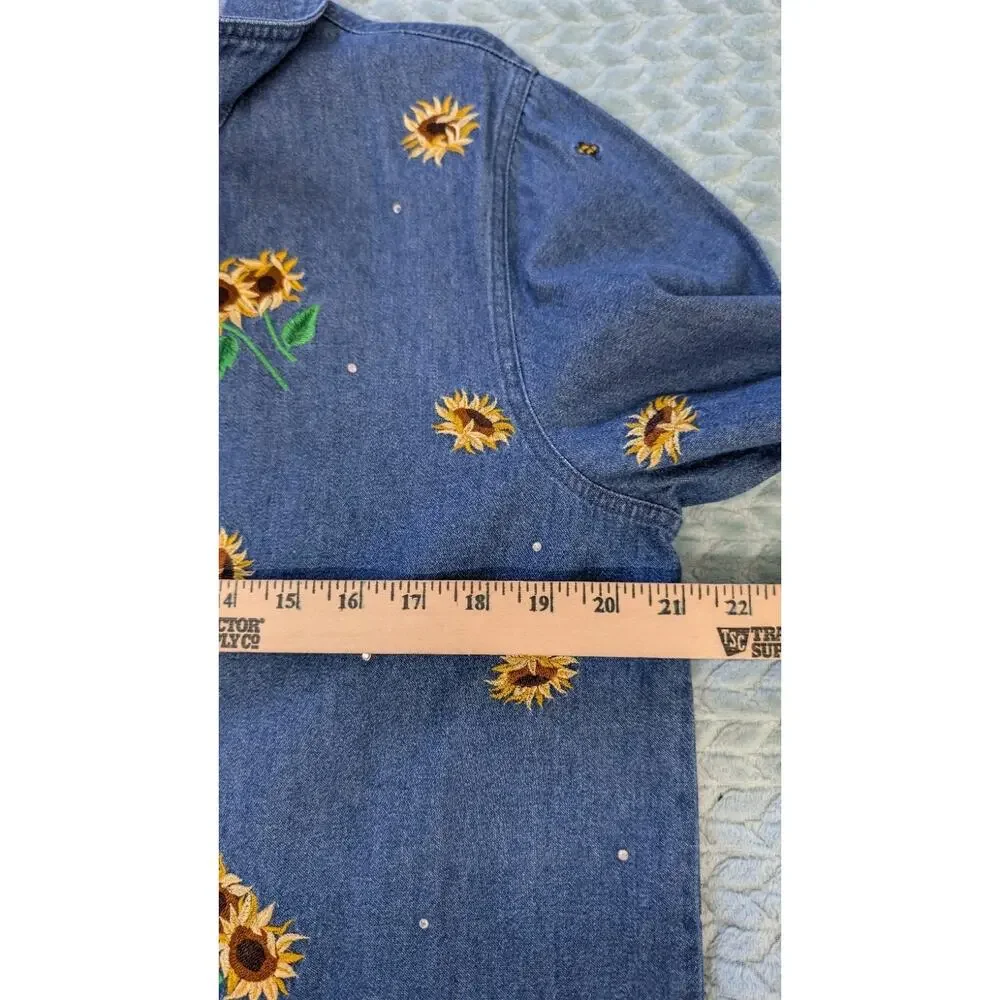 Quaker Factory Denim Jacket Embroidered Sunflowers And Bees Medium - Picture 6 of 12